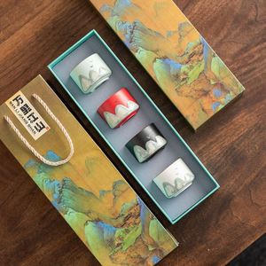 Hot Sale Pure Hand Painted Porcelain Tea <b>Cup</b> <b>Set</b> of 4 with Gift Box Master Kungfu Design Business Gifts & Custom Logo - Product Image 4