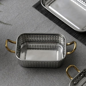 Plateau carré en acier inoxydable imprimé marteau à double oreille pour le <span class=keywords><strong>steak</strong></span> occidental, le poulet frit coréen et le dessert-Plats durables - Product Image 3