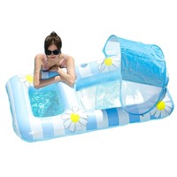 Stock transfrontalier prêt à l'emploi : Chaise longue gonflable en PVC pour adulte, double usage, avec pare-soleil et motif marguerite, épaissie, pour la natation