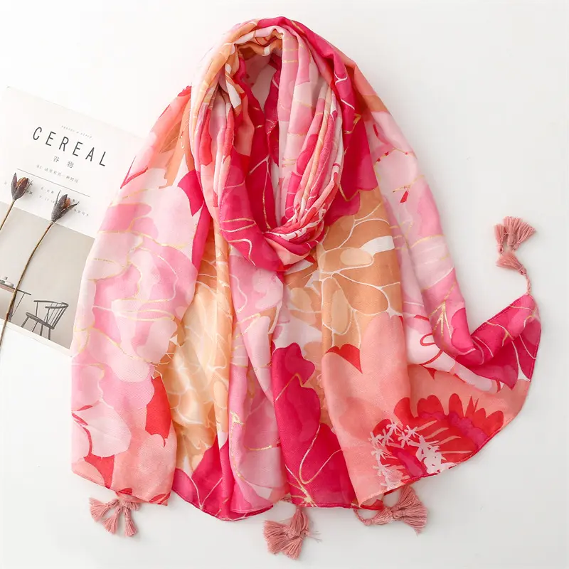 फैशन लेडी शॉल टैसल सनस्क्रीन बंडाना स्कार्फ रैप फ्लोरल प्रिंट महिलाओं का स्कार्फ हिजाब