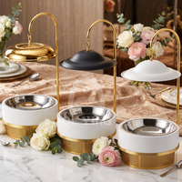 Plat de service en acier inoxydable 8L or, blanc, noir avec couvercle suspendu pour buffet, hôtel, mariage, traiteur