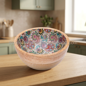 decorative <b>wood</b> <b>fruit</b> <b>bowl</b> mango <b>wood</b> salad shaving <b>bowl</b> set - Product Image 3