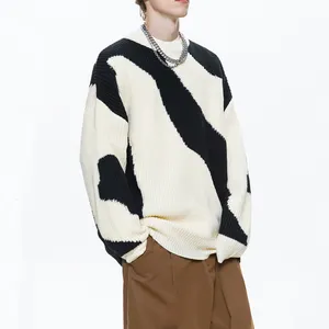 Venta al por mayor de cables sueltos cuello redondo otoño diseño de talla grande de punto suave invierno personalizado hombres suéter pulóver