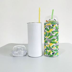 Vaso térmico de acero inoxidable de doble pared con aislamiento al vacío, de 12oz y 24oz, para sublimación, diseño paisaje marino, en blanco, con tapa de cúpula y pajita - Product Image 6