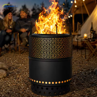 Brasero d'extérieur cylindrique rond en fer pour terrasse et jardin, avec perforations triangulaires et trous d'aération