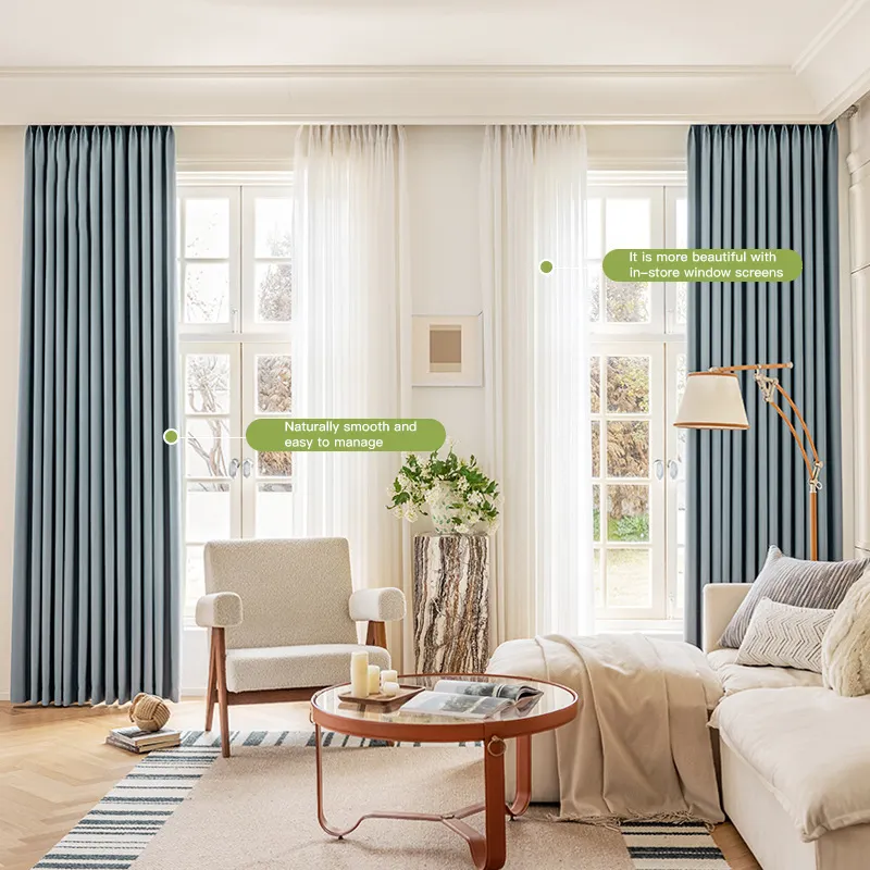 Cortinas opacas con aislamiento térmico modernas telas de cortina Jacquard de lino y poliéster de doble cara con sombreado alto personalizado