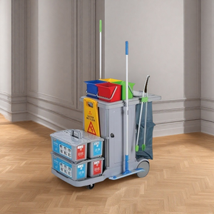 Carro de Limpieza Comercial de Lujo para Hoteles y Motels, Carro de Plástico y Aluminio para Tareas de Limpieza de Propiedades - Product Image 1