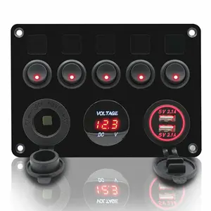 Port 5 waterproof ship rocker switch panel dual USB charger and power outlet automotive voltmeter