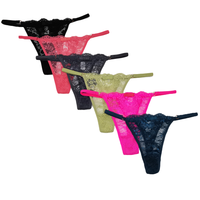 Tanga de encaje antibacteriano de talle bajo sin costuras para mujer con patrón floral bordado de nailon y elastano