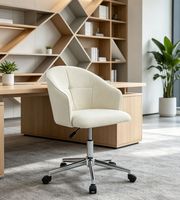Chaise de bureau en tissu blanc, chaise de bureau pivotante moderne avec roulettes, chaise de bureau ergonomique réglable pour le bureau à domicile