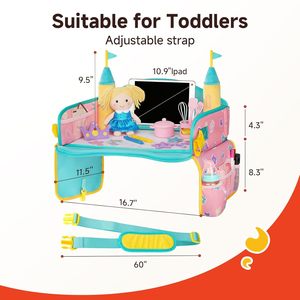 Plateau pour siège auto enfant en tissu Oxford rose, 42x29x32cm, table à dessin multifonctionnelle à clipser pour divertissement du bébé - Product Image 5