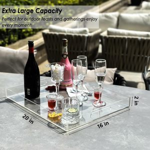 손잡이와 교체 가능한 인서트가 있는 장식용 서빙 트레이 아크릴 트레이 16"x12" - Product Image 2