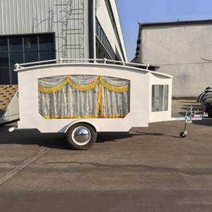 Elegant White Towable Funeral Hearse Trailer with Decorative Yellow Curtains for Casket Procession - Product Image 1