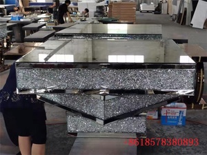Mesa de centro con forma de diamante con incrustaciones de diamantes triturados, muebles para sala de estar, mesa de té, fábrica de vidrio, venta al por mayor, lujo, 1 pieza, precio más barato - Product Image 3