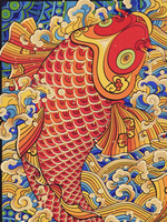Nouvelles décorations murales rectangulaires en laiton et bois massif, motif carpes koï de style chinois, peinture décorative de haute qualité pour la maison