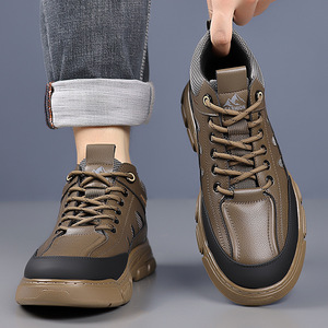 Chaussures en cuir à semelle épaisse pour hommes, talon bas, semelle extérieure en caoutchouc résistante à l'abrasion, bottes de travail décontractées, chaussures robustes - Product Image 3