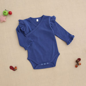 Baju Bayi Satu Potong Lengan Panjang, Romper Kerut Lengan Panjang, Pakaian Merangkak Segitiga, Pakaian Warna Solid, Pakaian Bayi Baru Lahir - Product Image 2