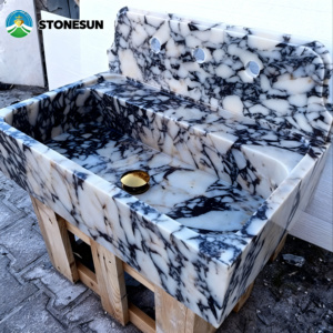 Évier en marbre Calacatta Viola StoneSun, évier <span class=keywords><strong>de</strong></span> luxe en pierre naturelle <span class=keywords><strong>de</strong></span> style <span class=keywords><strong>italien</strong></span> pour <span class=keywords><strong>salle</strong></span> <span class=keywords><strong>de</strong></span> <span class=keywords><strong>bain</strong></span> - Product Image 4