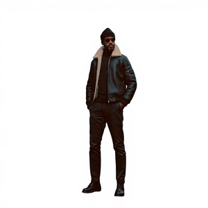 Custom High Quality Coated Waterproof Men's Genuine Leather <b>Bomber</b> <b>Jacket</b> Removable <b>Shearling</b> Collar Embroidery Winter Zipper - Product Image 6