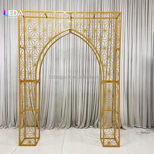 LEDA Custom Retro Luxury Gold Metal Arch Modern Custom Hollow Carving Wedding <b>Backdrop</b> <b>Stand</b> for Wedding Events - Product Image 2