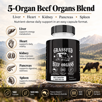 Mélange de viande de bœuf nourrie à l'herbe 5 organes (foie, cœur, rein, pancréas, rate) en capsules de 500 mg chacune, 180 unités, non-OGM, complément alimentaire