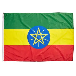 Ucuz toptan çeşitli ülkelerin bayrakları 3*5 feet polyester kumaş işlemeli etiyopya bayrağı