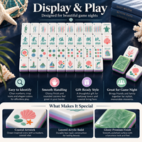 Tuiles de Mahjong américaines en acrylique thème côtière, dos en marbre vert, thème plage et océan, coquille Joker, ensemble de jeu premium, cadeau