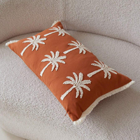 Housse de coussin brodée motif palmier et cocotier, pour décoration intérieure et extérieure