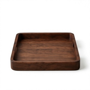 Bandeja Cuadrada de Madera de Mango Teñida en Color Nogal, Plato Decorativo de Madera con Esquinas Redondeadas y Ranuras para Colgar - Product Image 5
