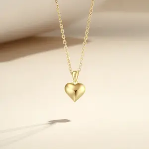 Hot Sale 18k Gold Plated Collarbone Chain Jewelry 925 Sterling Silver Chunky Heart Pendant Necklace For Women