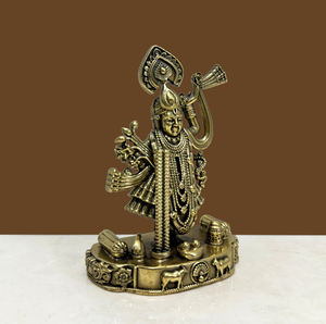 Estatua de Latón de Shree Nath Ji, Artesanía de Primera Calidad, con Trabajo en Piedra Multicolor, Hecha a Mano en Rajasthan - Product Image 1