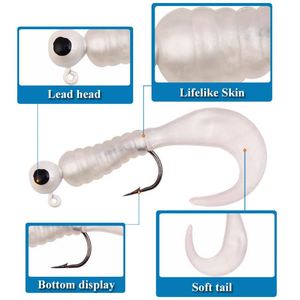Juego de 17 señuelos de pesca de silicona suave con cola de lombriz, jigs para crappie con anzuelo, para lubina y peces de agua salada - Product Image 3