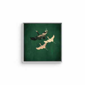 Minimalist Crane <b>Canvas</b> Wall Art: Printed Green Bird Design,WHITE <b>FRAMED</b> <b>CANVAS</b> - Product Image 2