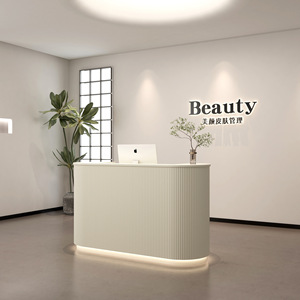 Bancone Reception di Lusso <span class=keywords><strong>per</strong></span> Salone di Bellezza, Personalizzabile, in Legno, Moderno, Piccolo, Bianco, di Alta Qualità - Product Image 1