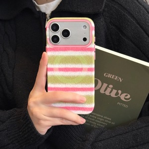Étui de protection magnétique pour téléphone en moulage par injection, style Ins, rayé vert, rose, <span class=keywords><strong>crayon</strong></span>, avec kit de nettoyage pour 15 <span class=keywords><strong>Pro</strong></span> Max - Product Image 4