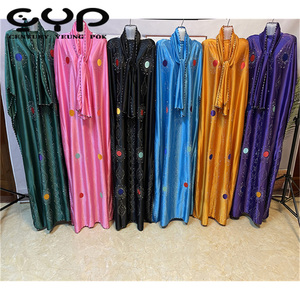 Kaftan africano tradicional para mujer, vestido Kanga de seda satinada Maxi Abaya de talla grande, ropa de fiesta informal para otoño, cintura Natural - Product Image 1