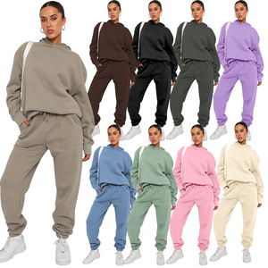 Özel Logo düz renk kadın 2-Piece rahat Jogger seti uzun kollu eşofman artı boyutu boş kazak seti - Product Image 1