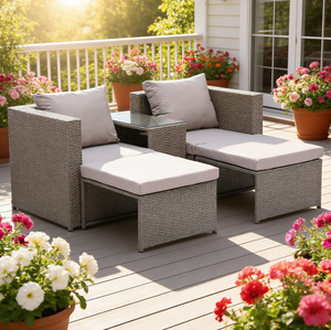 Ensemble <span class=keywords><strong>de</strong></span> <span class=keywords><strong>salon</strong></span> <span class=keywords><strong>de</strong></span> <span class=keywords><strong>jardin</strong></span> moderne avec table à manger et chaises longues confortables, résistant aux intempéries, idéal pour la cour. - Product Image 3