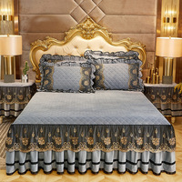 Luxe broderie dentelle jupe de lit ensemble maison épaissi couvre-lit couverture de literie 5 étoiles hôtel feuille taie d'oreiller housse de couette ensembles