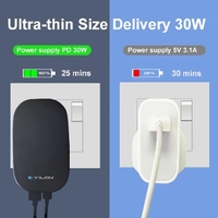 Cargadores y Adaptadores de Viaje Plegables Ultrafinos de 20 W para Reino Unido, Carga Rápida PD QC3.0, Puertos Tipo-C/USB, Cargador para Teléfonos Móviles
