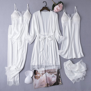 Indumenti <span class=keywords><strong>da</strong></span> <span class=keywords><strong>notte</strong></span> donna manica lunga in raso solido estate all'ingrosso 5 pezzi pigiama set <span class=keywords><strong>camicia</strong></span> <span class=keywords><strong>da</strong></span> <span class=keywords><strong>notte</strong></span> <span class=keywords><strong>da</strong></span> donna - Product Image 2