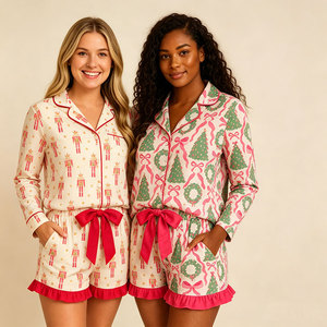 Pyjama de Noël en viscose de bambou pour femme, ensemble de pyjama personnalisé du Vietnam, vêtements de nuit doux pour les fêtes, vêtements de nuit pour femme à manches longues - Product Image 3