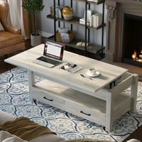 Combohome Table basse élévatrice en bois rustique en bois avec compartiment caché et étagère de rangement réglable