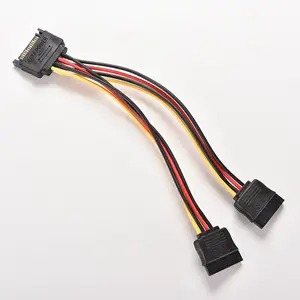 OEM 19cm 15 Pin SATA laki-laki ke 2 perempuan 15 Pin kabel SATA pemisah kabel adaptor PC kabel daya konektor konverter
