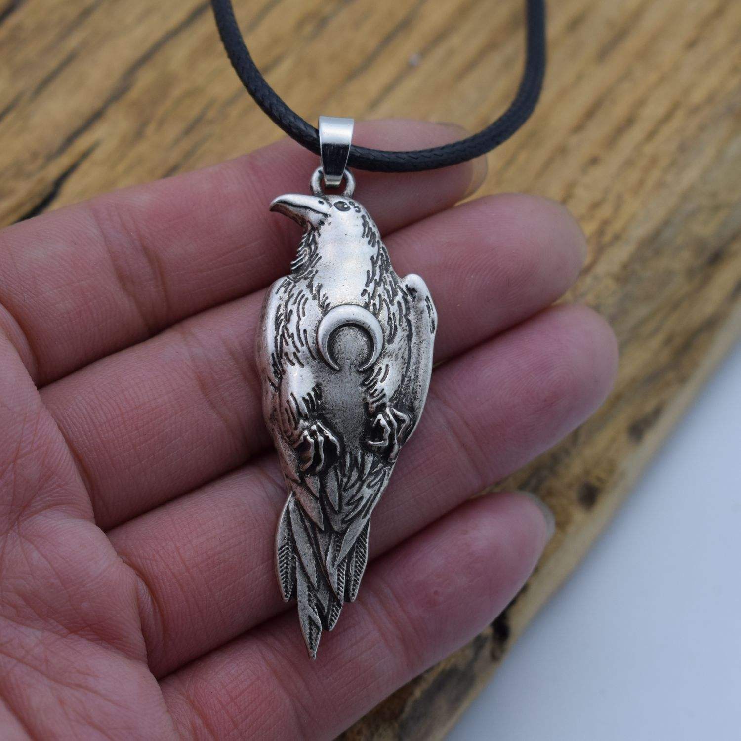 Corbeau Pendentif Collier Punk Oiseau Corbeau Gothique Vintage Mode Lune  Hommes Viking Bijoux
