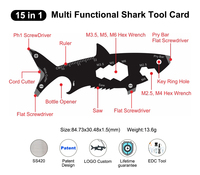 Porte-clés multifonctionnel en forme de requin, logo personnalisé, 15 en 1, outils de survie en métal, petits souvenirs design, cadeau d'affaires, porte-clés multi-outils EDC