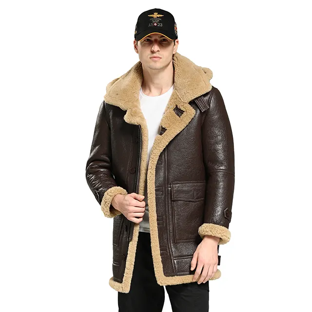 Men RAF Aviator Real Leather Jacket Shearling Coat Bomber B3 Sheepskin Flight