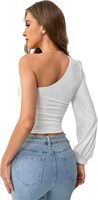 Haut court asymétrique à une épaule pour femme, avec nœud torsadé sur le devant, manches longues froncées, coupe ajustée, chemise décontractée pour soirée et sorties