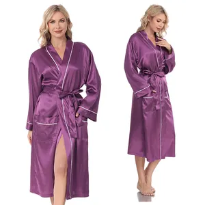 Robe de cetim para mulheres, atacado, alta qualidade, mangas compridas, robes