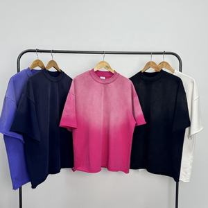 Parche desgastado de peso pesado de alta calidad bordado lavado con ácido ropa de calle de gran tamaño camisetas con hombros caídos rizado en blanco liso - Product Image 2